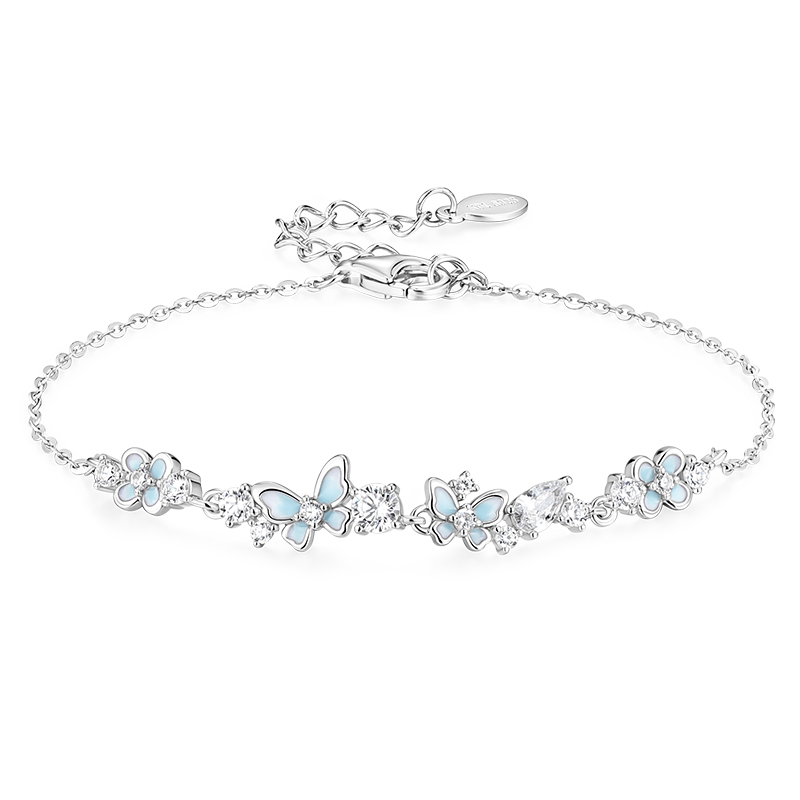 卡蒂罗KADER 星夜花园夜光手链  蝶恋花发光梦幻蝶光拼接链 新奇特灵蝶配饰好运 925银 手链 女款 银色蓝色