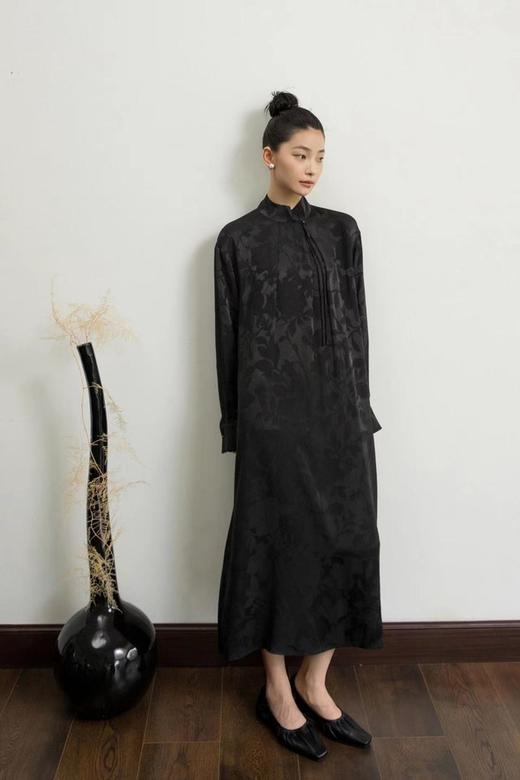 Le Malene 新中式黑色缎面提花连衣裙 18828 商品图0