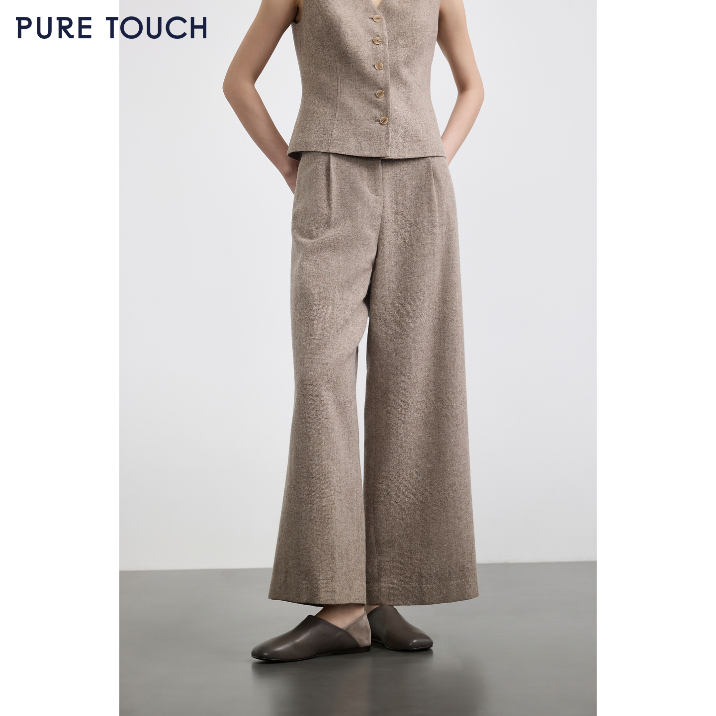 PURE TOUCH女装 25秋冬新款羊毛混纺西装裤通勤高腰直筒厚款长裤