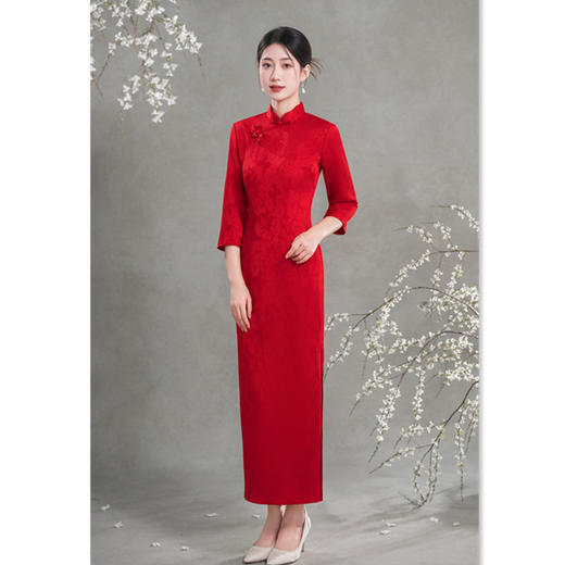 SKY 209667提花缎长款七分袖旗袍复古国风 商品图2