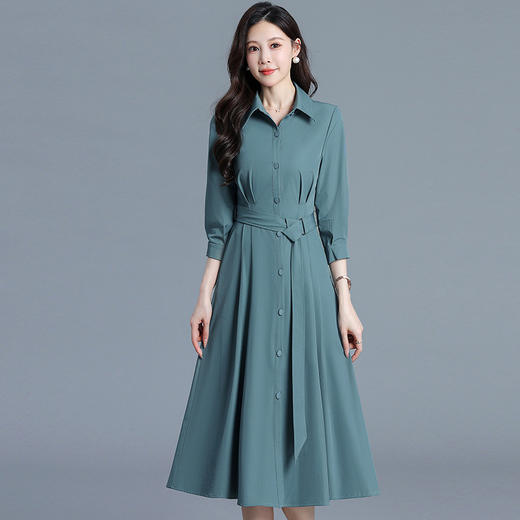 QYM  725068-Y时尚气质连衣裙腰带裙衬衣领长袖裙A字裙 商品图1