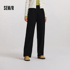 [商场同款]森马休闲裤女纯色仿呢阔腿裤冬季2024新款加绒长裤气质