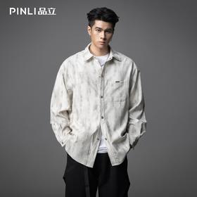 PINLI品立2025秋季新款莱赛尔肌理印花衬衫宽松休闲长袖衬衣外套GD253113114