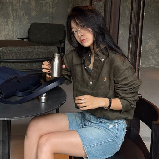 橄榄绿小马刺绣棉麻衬衫 | 春夏秋三季都实穿的时髦单品，小马精致刺绣logo【3-5天发货，周末顺延】 商品图5