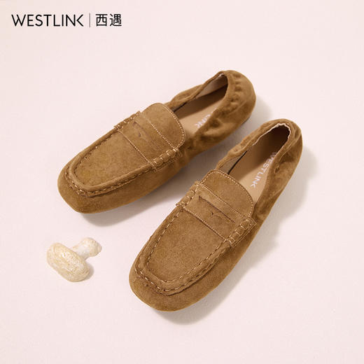 西遇软底乐福鞋女新款秋季棕色平底小皮鞋方头不累脚通勤单鞋K0057162/K0057163 商品图2
