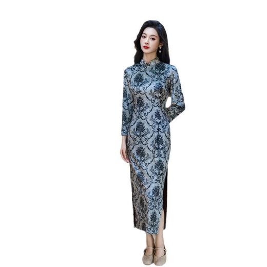 GX时尚年轻少女款长款丝绒七分袖旗袍2025秋季新款民族风旗袍 商品图4