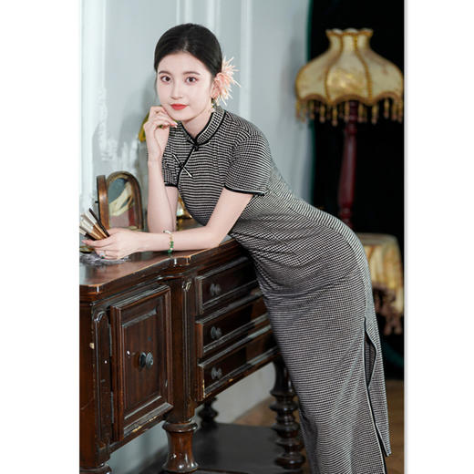 GX复古国风民国女士文艺格子旗袍2025初秋新款新中式日常旗袍 商品图0
