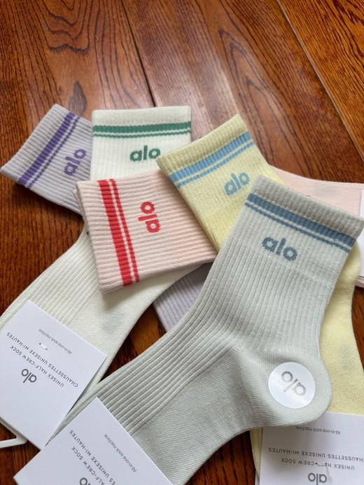 新配色 彩色系双杠 Alo秋款中筒女袜5双装组合 商品图5