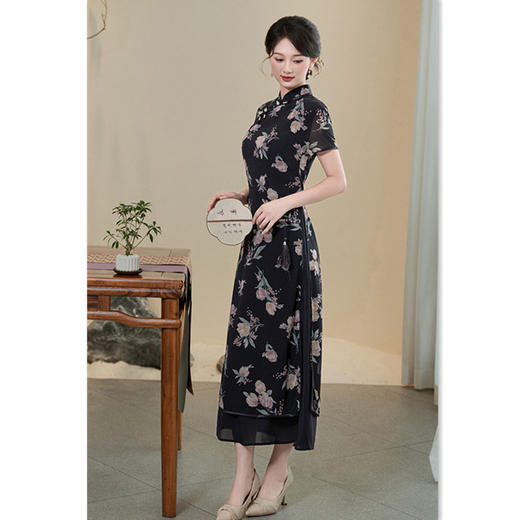 GX改良民族风长款剪花奥黛旗袍裙2025秋季新款大码新中式奥黛 商品图2