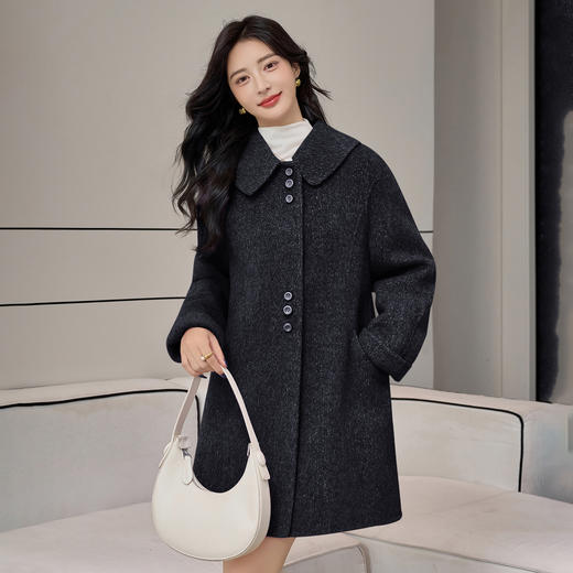 TC 914522单排扣紫色羊毛呢子毛呢外套大衣 商品图1