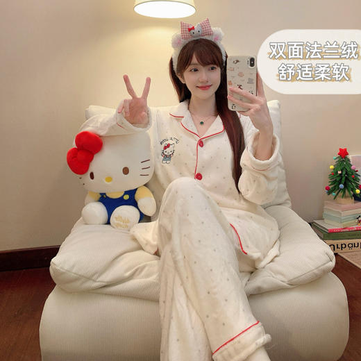 秋冬季【法兰绒睡衣女】小香风彩色波点长袖套装 加厚保暖家居服可外穿  商品图6