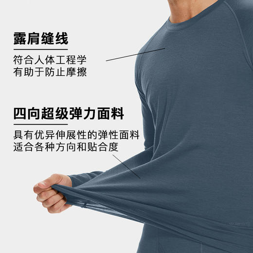 IGUANA可机洗新品男式美利奴羊毛长袖T恤速干户外徒步青灰色 商品图3