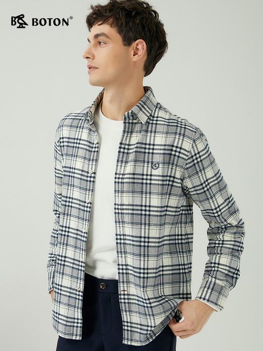 波顿男士秋冬 衬衫 磨毛格纹 修身柔适休闲长袖常规款MS719323 商品图1