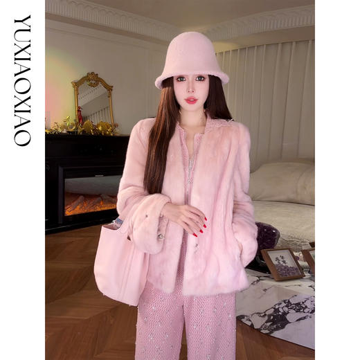 余潇潇【月光宝石】重工缝珠丹麦水貂真丝里布V领泡泡袖皮草外套 商品图4