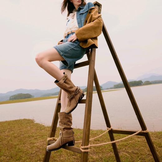 【云粉节】【思加图】BF楼思加图2025新款塞尔玛西部靴牛仔靴棕色复古长靴高筒女靴EI701, 吊牌价2990，活动价2198 商品图4