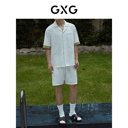 GXG男士家居服 清新条纹短袖睡衣套装男 25年春夏热卖 商品图1