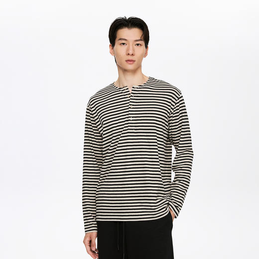 oneup亚麻条纹亨利领宽松长袖（男女同款） 商品图3