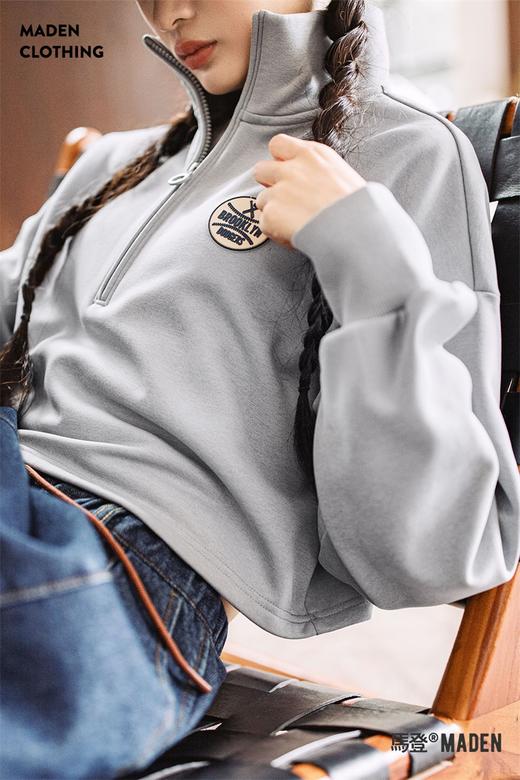 马登格雷系高领道奇队棒球夹克t恤加绒半拉链针织长袖卫衣春秋女 商品图5