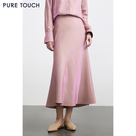 PURE TOUCH女装 25秋冬新款缎面珠光感鱼尾半裙中长款a字过膝长裙 商品图0