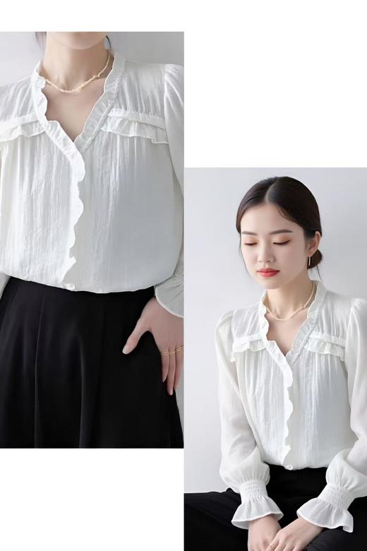 冰点价！仅限11.11！退货勿拍【秋新品】维纳真蒂5389黏胶➕艾草纤维木耳边领衬衫-喜出 商品图2