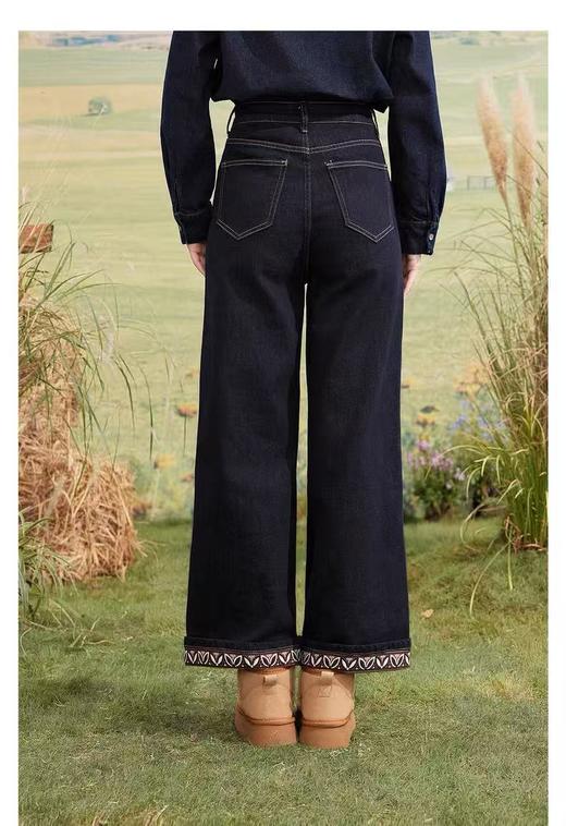 【爆款牛仔】2025秋季新品～7319两穿可卷边重工刺绣裤口单宁蓝牛仔直筒裤-喜出 商品图1