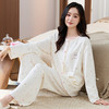 秋季莫代尔睡衣女开衫圆领长袖长裤家居服套装前扣青年中年款简约 商品缩略图0