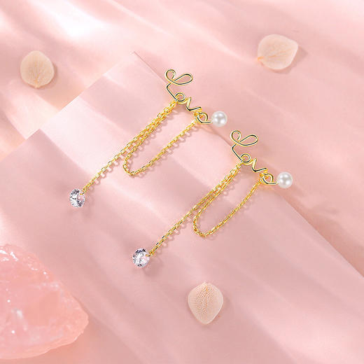 Winys925 银迷离简爱耳钉金色仿珍珠 & 合成立方氧化锆耳饰送女朋友/老婆/闺蜜生日节日礼物 商品图5