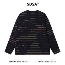 SDSA男士秋冬新款痞帅男装韩版扎染晕染撞色条纹圆领长袖T恤百搭