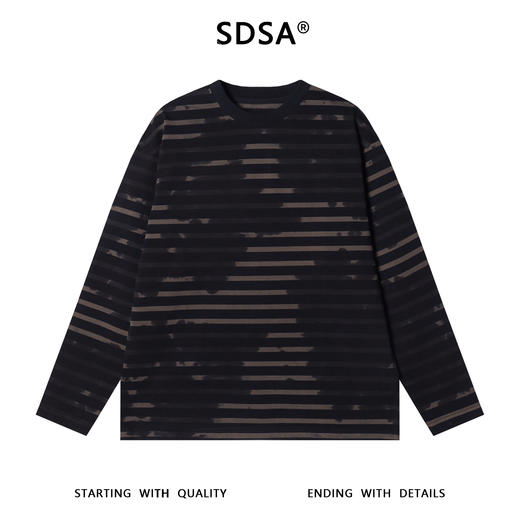 SDSA男士秋冬新款痞帅男装韩版扎染晕染撞色条纹圆领长袖T恤百搭 商品图0