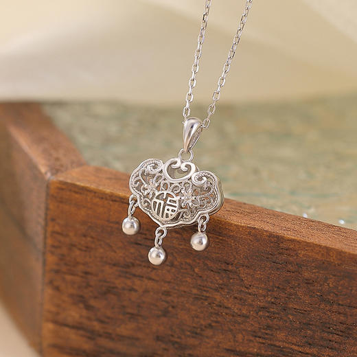 S925纯银镀金福到如意锁镂空，流苏O链国风吊坠项链套链CW-872 商品图2