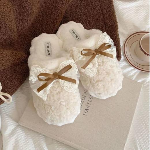 【脚丫暖！全身暖】冬季棉拖鞋女款学生版蝴蝶结厚底防滑保暖居家休闲百搭家庭拖鞋女。rb 商品图3