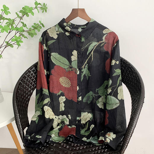 GYH 5124复古印花休闲复古文艺长袖衬衫 商品图0