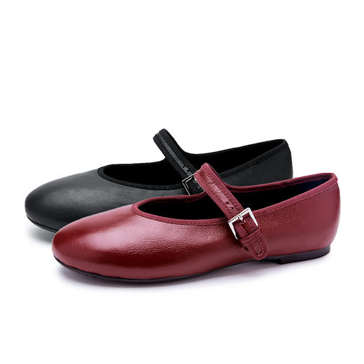 西遇质感真皮一字带芭蕾玛丽珍鞋女秋季配裙子不累脚平底单鞋V0057033/V0057046 商品图5