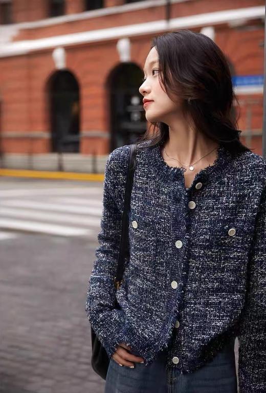 之禾同款拉毛牛仔感小香羊毛桑蚕丝开衫外套 商品图2