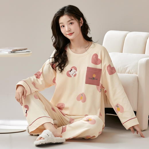 春秋季带胸垫睡衣女士长袖长裤免穿内衣文胸家居服套装居家可外穿 商品图13