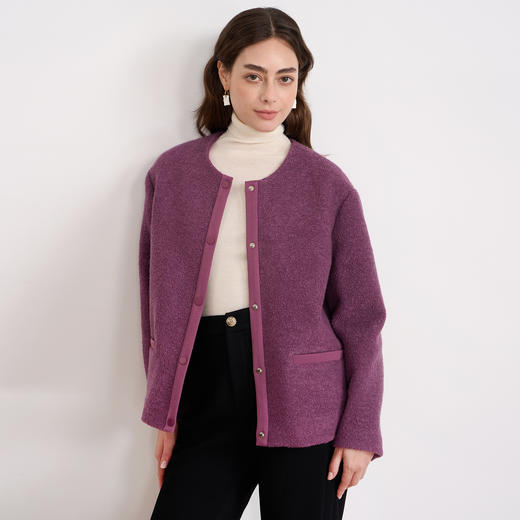 EITIE爱特爱时尚复古紫色单排扣短款宽松毛呢外套2025秋冬新款D2503915 商品图1