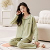 春秋季女士开衫睡衣带胸垫小翻领长袖长裤家居服套装卡通免穿文胸学生家居服 商品缩略图4
