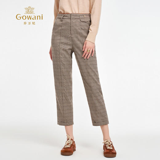 乔万尼2025新品英伦风复古格纹锥形长裤ED3F255 商品图2