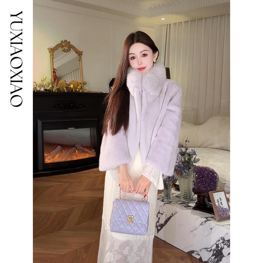 余潇潇【维多利亚女王】贵妇高雅水貂毛领口拼接白狐狸毛皮草外套 商品图4