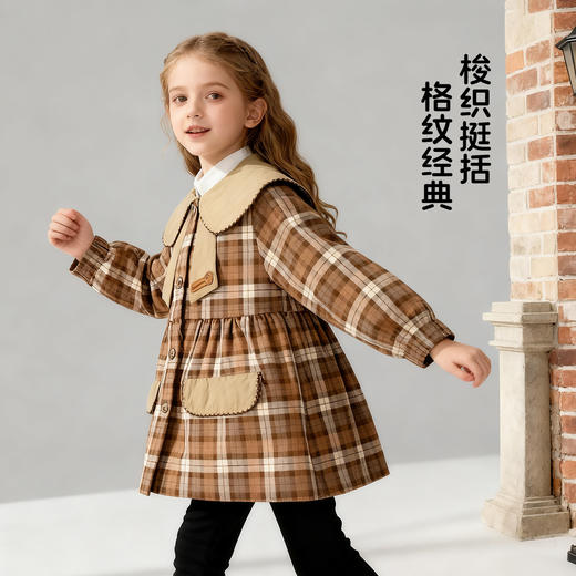 迪士尼25新款女童娃娃领格子风衣外套XD3DS049 商品图1