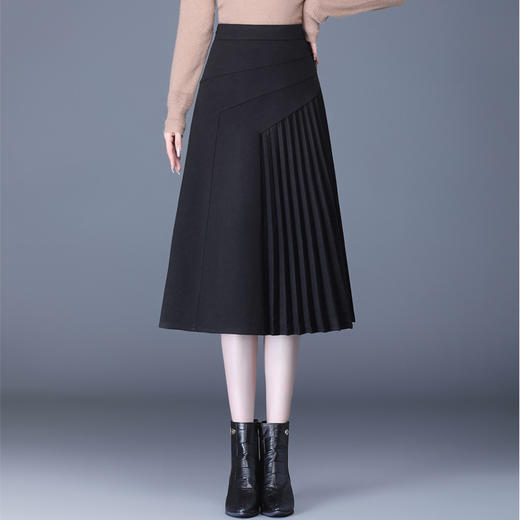 QYM 2110-Y毛呢压褶裙时尚高腰半 身裙气质A字裙 商品图1