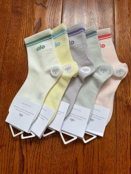 新配色 彩色系双杠 Alo秋款中筒女袜5双装组合 商品图2