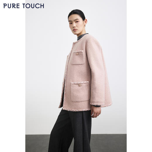 PURE TOUCH女装 25秋冬新款小香风短外套圆领法式粗花呢粉色直身 商品图4