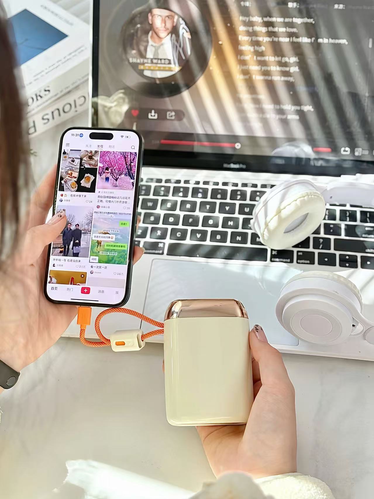 3C认证 快充充电宝S16/S17 | 幻响 小方宝20000毫安大容量自带线移动电源适用华为苹果