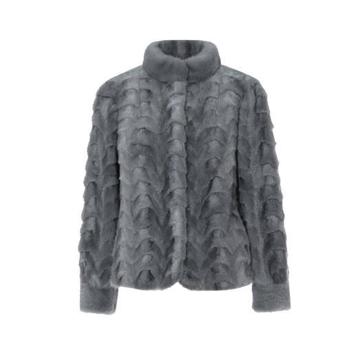 EITIE爱特爱时尚小立领浅蓝色轻奢直筒水貂毛皮草外套2025冬新款D2593907X 商品图5