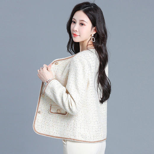 QYM 725020-Y时髦换新外套格纹小香风短款休闲单排扣 商品图1