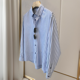 【断码清仓，无退换】春夏必入百搭单品！2025复古竖条显瘦~高品质可通勤休闲翻领长袖衬衫女款！