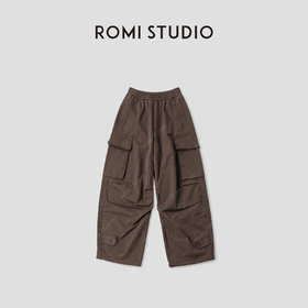 ROMI STUDIO“美式腔调”多口袋宽松棉质深蓝直筒工装裤RWCAX86173