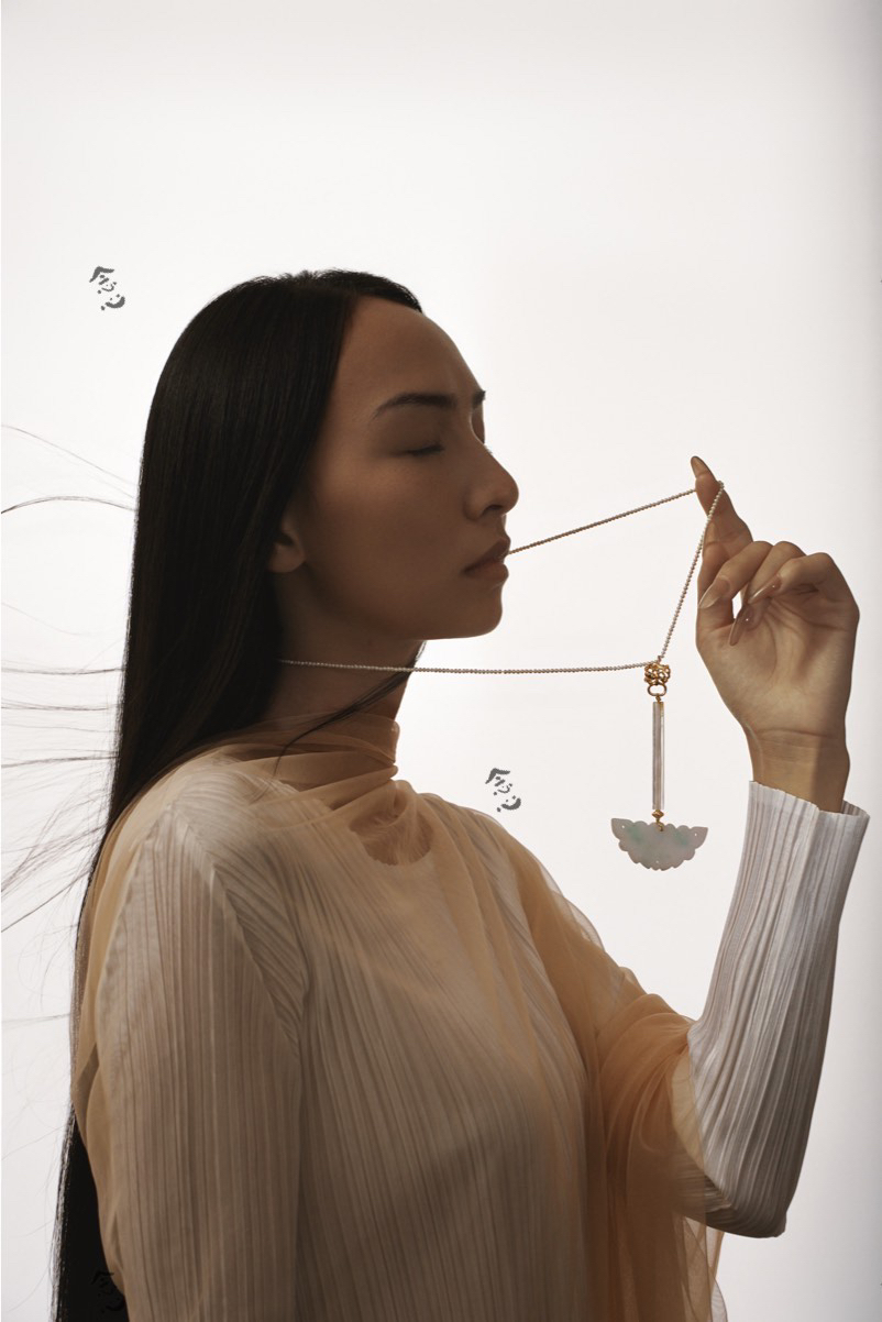 老翡翠蓝水晶管珍珠项链