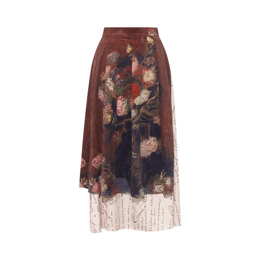 两三事梵高文艺 繁花游弋 2025冬季新款印花双层裙摆半身裙 商品图4